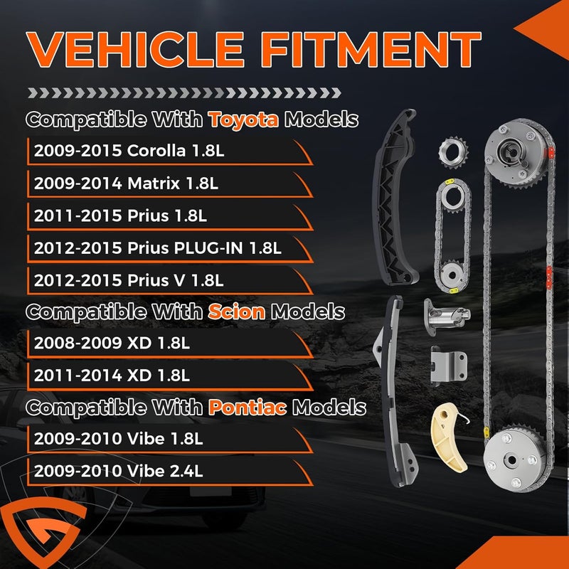 GEARCESS Timing Chain Kit Compatible with Pontiac Vibe 2009-2010 | Fit For Scion XD 2008-2009 2011-2014 | Fit For Toyota Corolla 2009-2015/Matrix 2009-2014/Prius 2011-2015, Replaces# 13050-0T021 13070-0T010 - Image 3